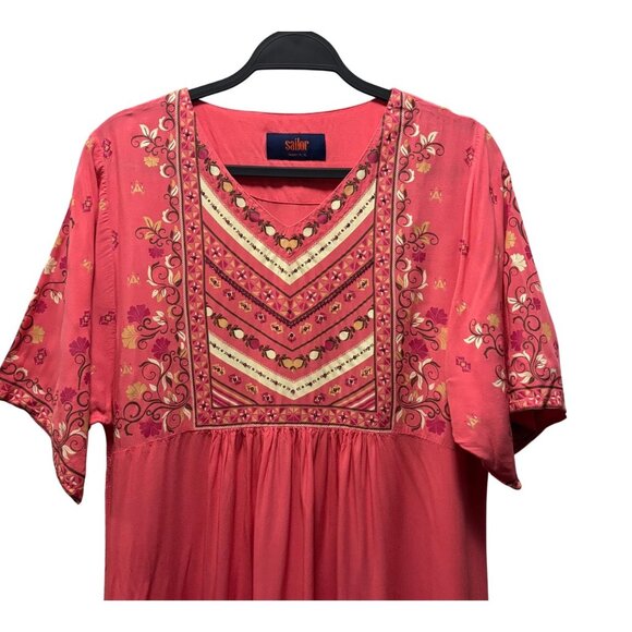 Sailor Womens Embroidered Rayon Boho Tunic Dress Pink XL Regular Fit - Picture 3 of 7